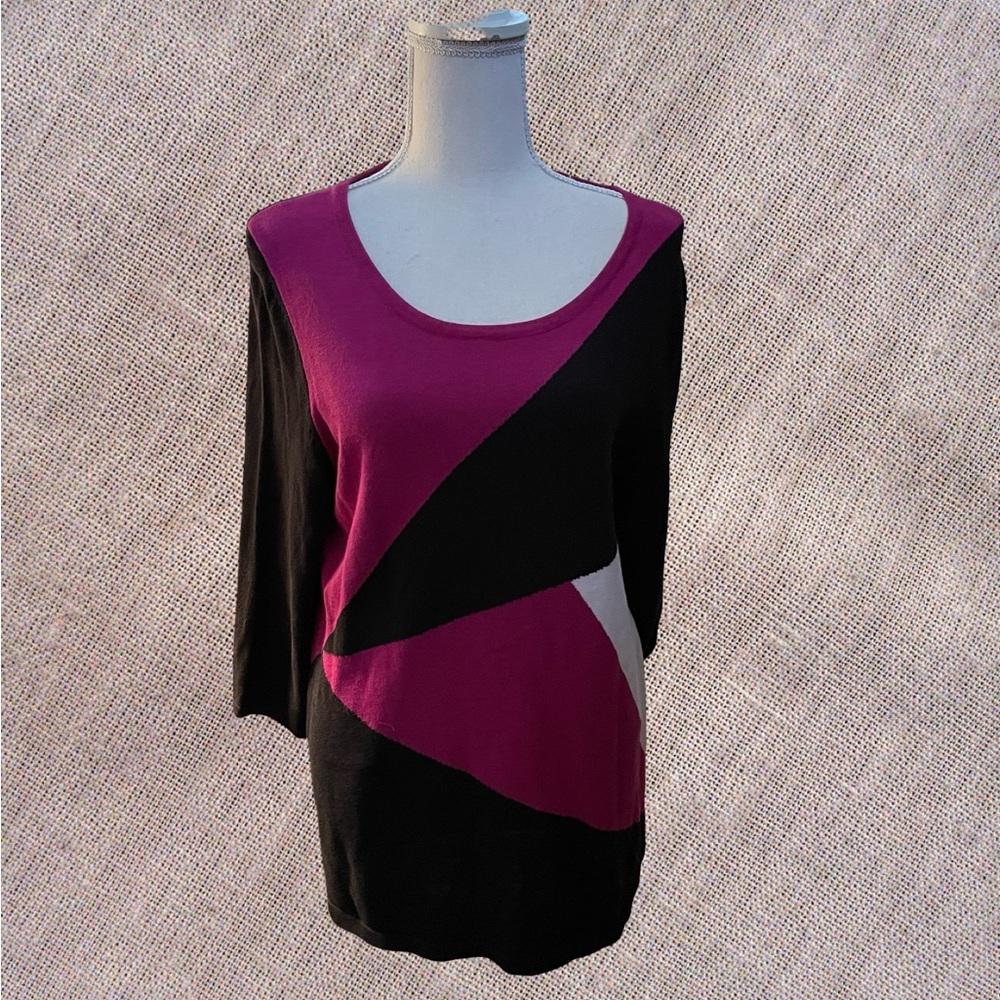 Allison Daley pink raspberry magenta black Colorblock sweater size medium cotton - Picture 14 of 14